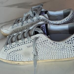 Women's White and Silver Studded Sneakers